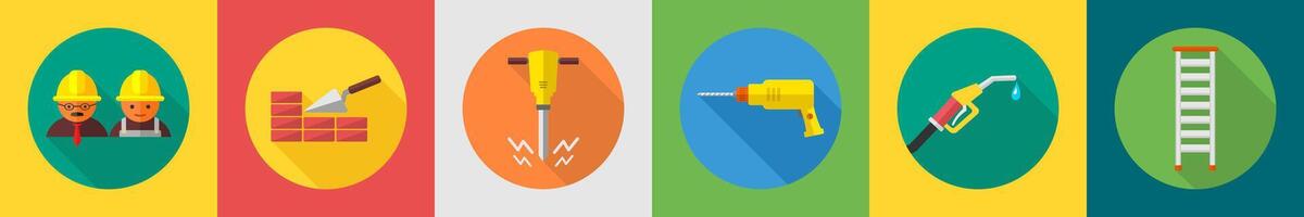 A set of 6 construction icons as constructor, brick wall, jack hammer vector