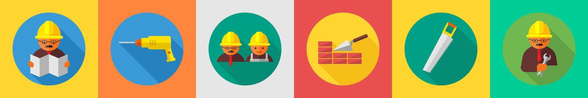 A set of 6 construction icons as architect, drill machine, constructor vector