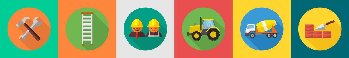 A set of 6 construction icons as repair tools, ladder, constructor vector
