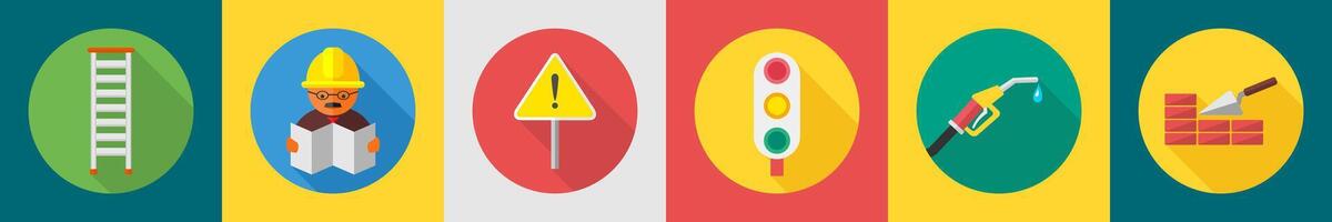 A set of 6 construction icons as ladder, architect, alert vector