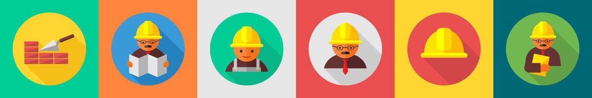 A set of 6 construction icons as brick wall, architect, construction cap vector