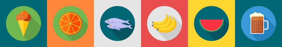 A set of 6 Food icons as ice cream, lemon slice, fish vector