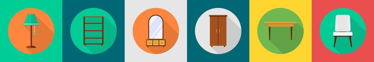 A set of 6 furniture icons as table lamp, rack, dressing table vector