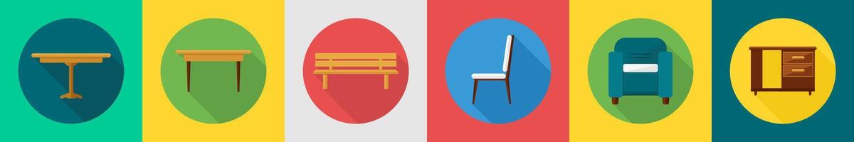 A set of 6 furniture icons as table, bench, sofa vector