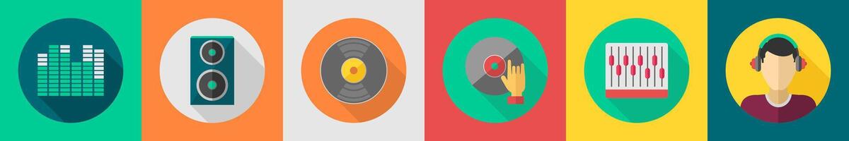 A set of 6 music icons as music levels, speaker, cd vector