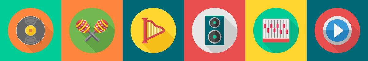A set of 6 music icons as cd, macaras, harp vector