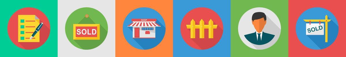 A set of 6 Real Estate icons as list, sale board, shop vector