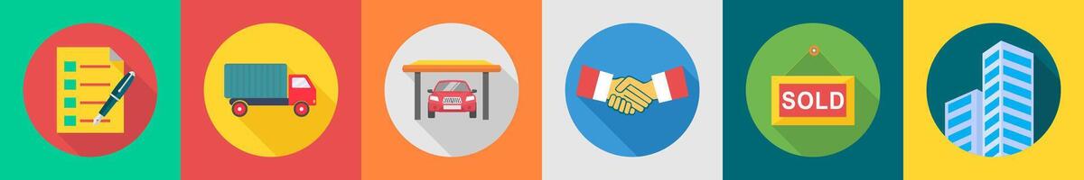 A set of 6 Real Estate icons as list, truck, garage vector