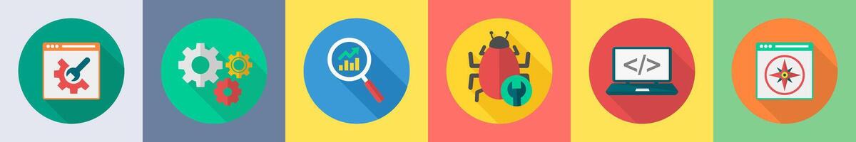 A set of 6 SEO icons as management, settings, search analytics vector