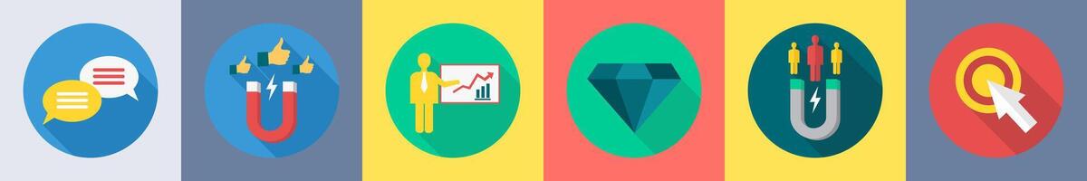 A set of 6 SEO icons as message, attract, presentation vector