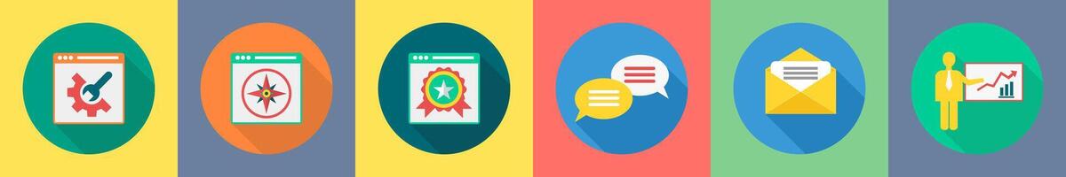 A set of 6 SEO icons as management, webpage, website ratings vector