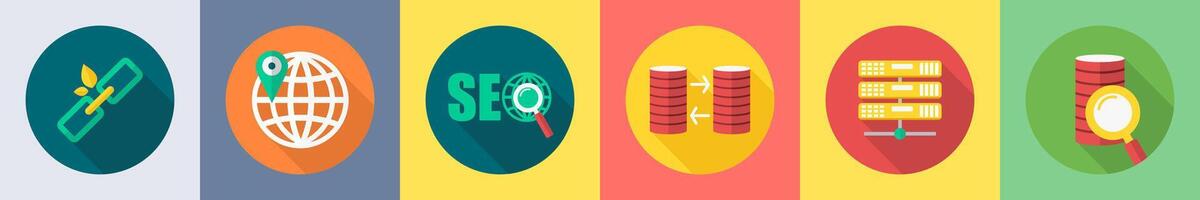 A set of 6 SEO icons as link, global location, seo vector