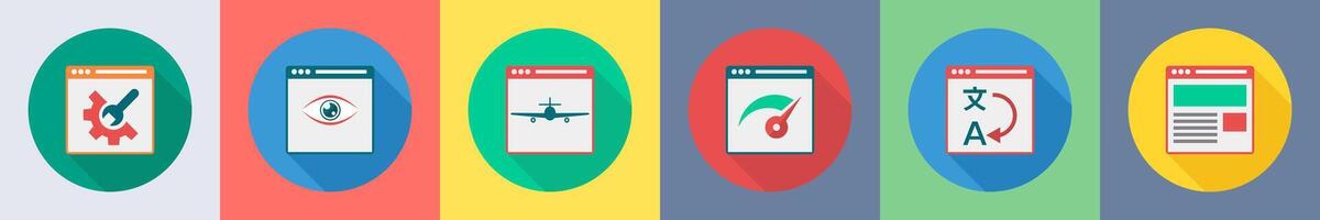 A set of 6 SEO icons as management, webpage view, landing page vector