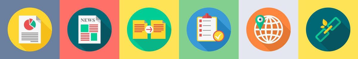 A set of 6 SEO icons as chart, graph, data transfer vector
