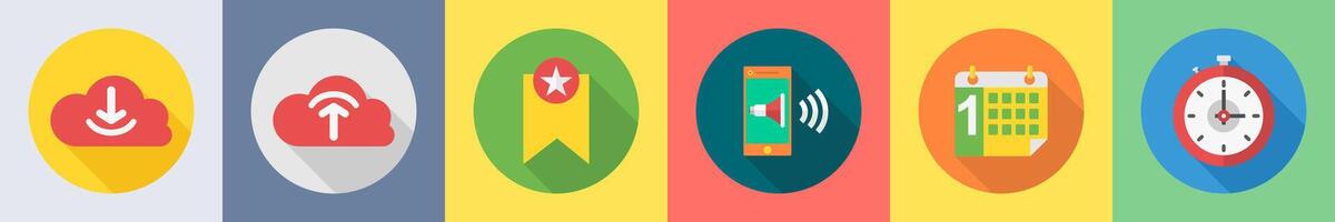 A set of 6 SEO icons as cloud download, cloud upload, bookmark vector