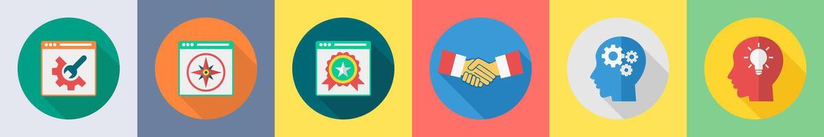 A set of 6 SEO icons as management, webpage, website ratings vector
