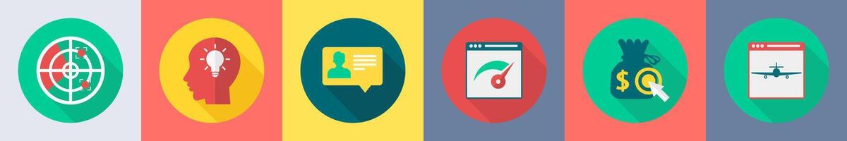 A set of 6 SEO icons as finder, idea, id card vector