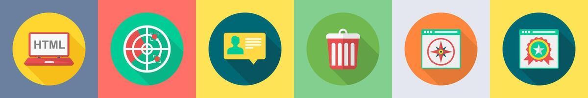 A set of 6 SEO icons as html, finder, id card vector