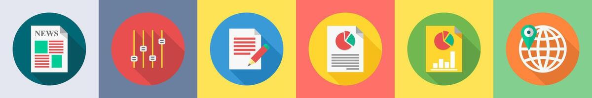 A set of 6 SEO icons as graph, music equalizer, edit content vector
