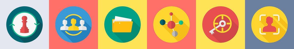 A set of 6 SEO icons as strategy, duties transfer, folder vector