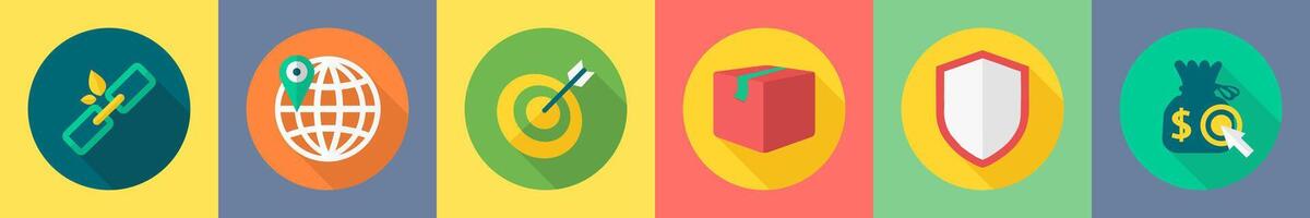 A set of 6 SEO icons as link, global location, target vector