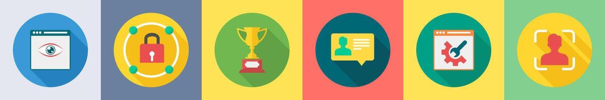 A set of 6 SEO icons as webpage view, protection, trophy vector