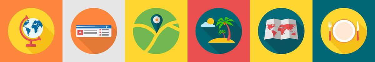 A set of 6 travel icons as globe, plane ticket, location vector