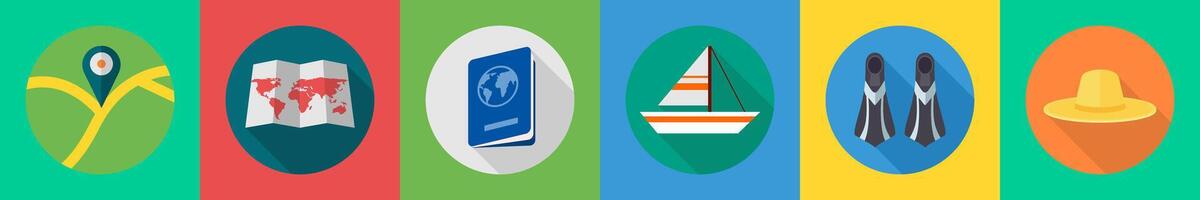 A set of 6 travel icons as location, map, passport vector