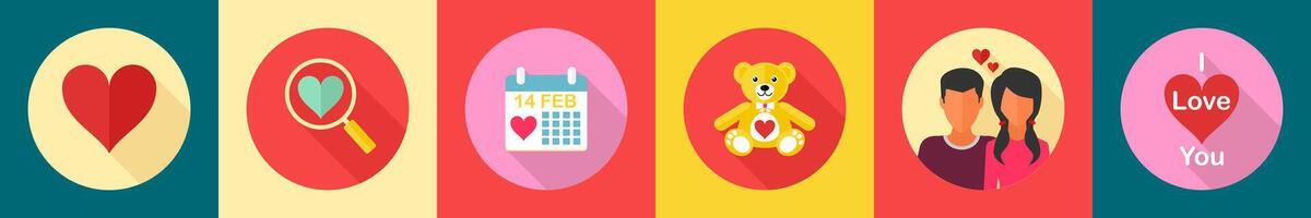 A set of 6 Valentine icons as heart, heart search, 14 feb vector