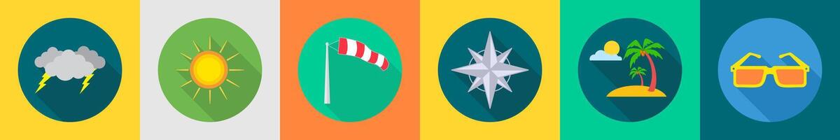 A set of 6 Weather icons as thunder, sun, telescope vector