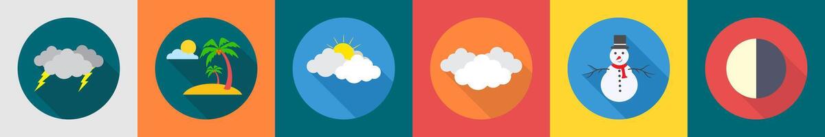 A set of 6 Weather icons as thunder, beach, sunny day vector