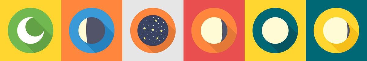A set of 6 Weather icons as moon, moon eclipse, stars vector