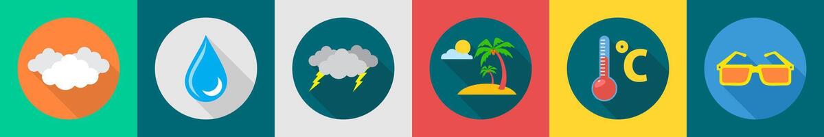 A set of 6 Weather icons as clouds, rain drop, thunder vector