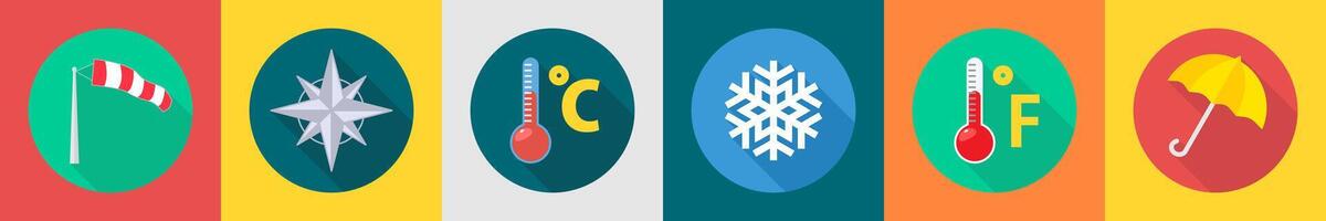 A set of 6 Weather icons as telescope, compass, celsius vector
