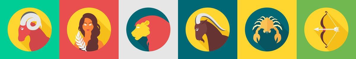 A set of 6 zodiac icons as aries, virgo, leo vector