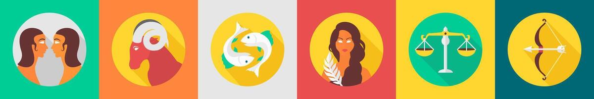 A set of 6 zodiac icons as gemini, aries, pisces vector