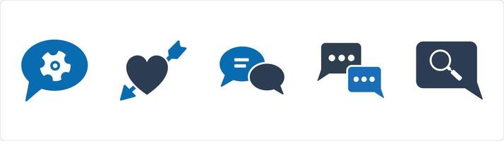 A set of 5 Business icons as chat settings, cupid, chat bubbles vector