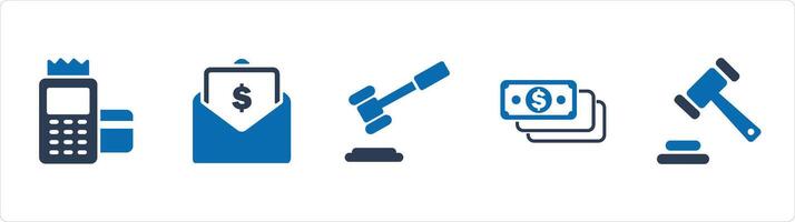 A set of 5 Business icons as card swipe machine, salary mail, law vector