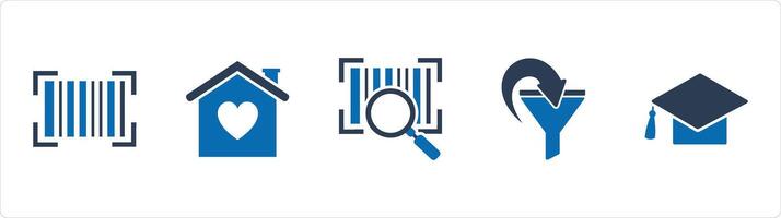 A set of 5 Business icons as bar code, sweet home, search bar code vector