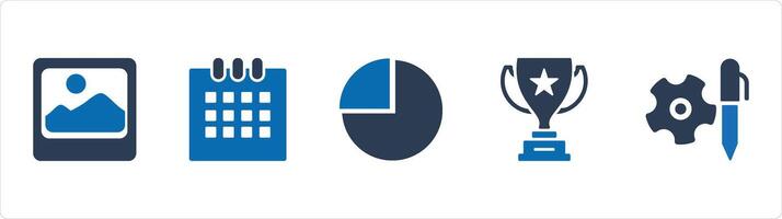 A set of 5 Business icons as gallery, calendar, pie chart vector