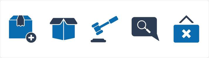 A set of 5 Business icons as add product, box, law vector