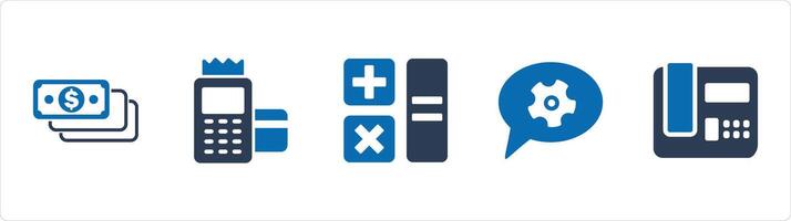 A set of 5 Business icons as money, card swipe machine, calculation vector