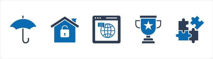 A set of 5 Business icons as umbrella, home security, web browser vector