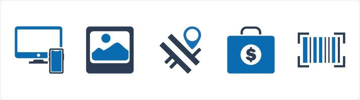 A set of 5 Business icons as responsive, gallery, road map vector