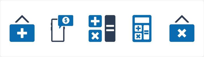 A set of 5 Business icons as add button, digital payment, calculation vector