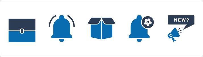 A set of 5 Business icons as baggage, notification, bo vector