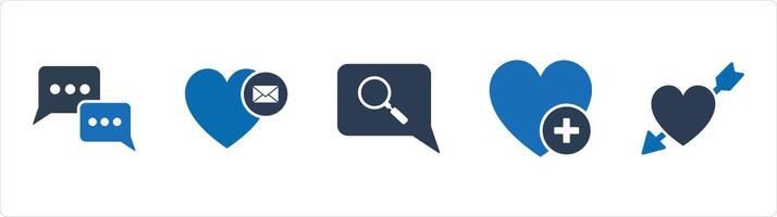 A set of 5 Business icons as chat, love notification, search message vector