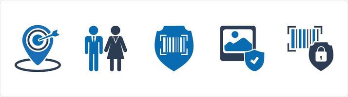 A set of 5 Business icons as target location, male female, bar code security vector