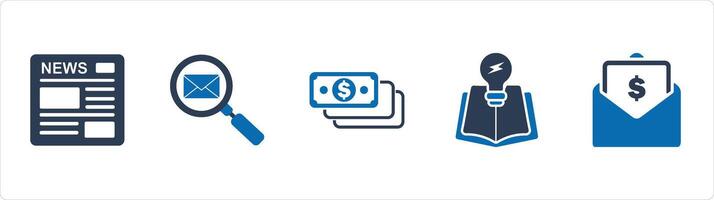 A set of 5 Business icons as newsletter, search mail, money vector