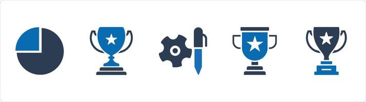 A set of 5 Business icons as pie chart, trophy cup, edit settings vector